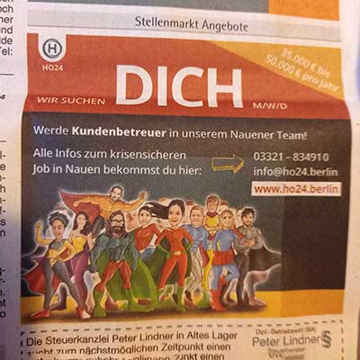 Jobanzeige für ein Unternehmen aus Berlin, inseriert in einer Nauener Zeitung