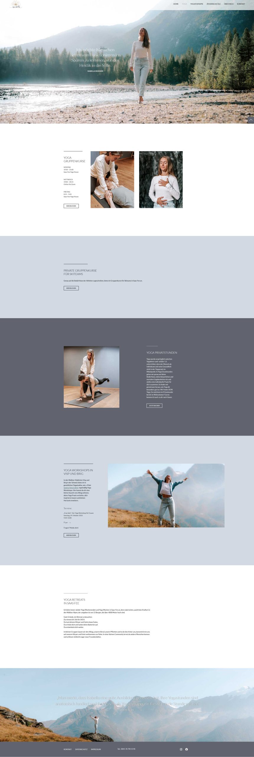 Webdesign: Kategorie Yoga auf der Website für eine Yogatherapeutin aus Saas-Fee in der Schweiz.