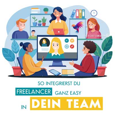 Ein Team aus verschiedenen Mitarbeitern, das remote mit einem Freelancer auf dem Bildschirm zusammenarbeitet