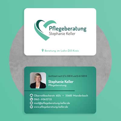 Visitenkarten einer Pflegeberatung in Corporate Design