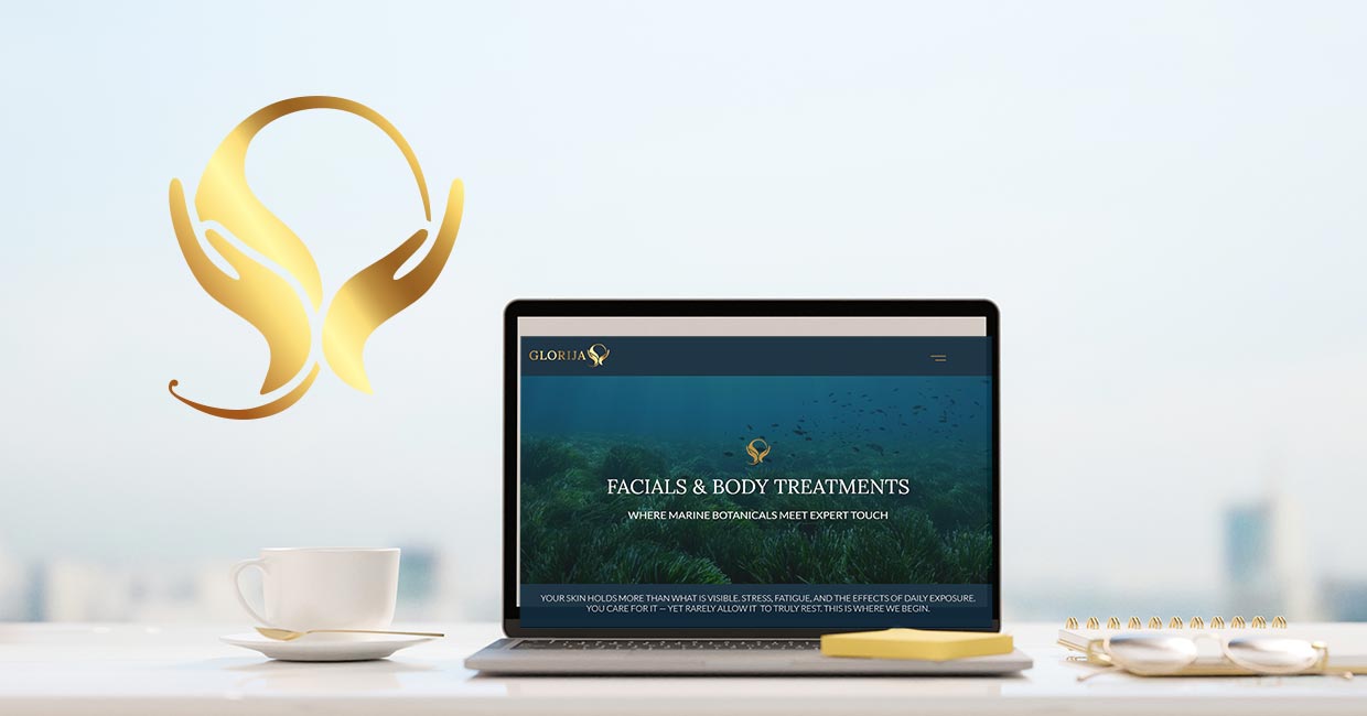 Laptop mit Website und schwebendem Logo – Personal Branding Wellness-Marke im Corporate Design